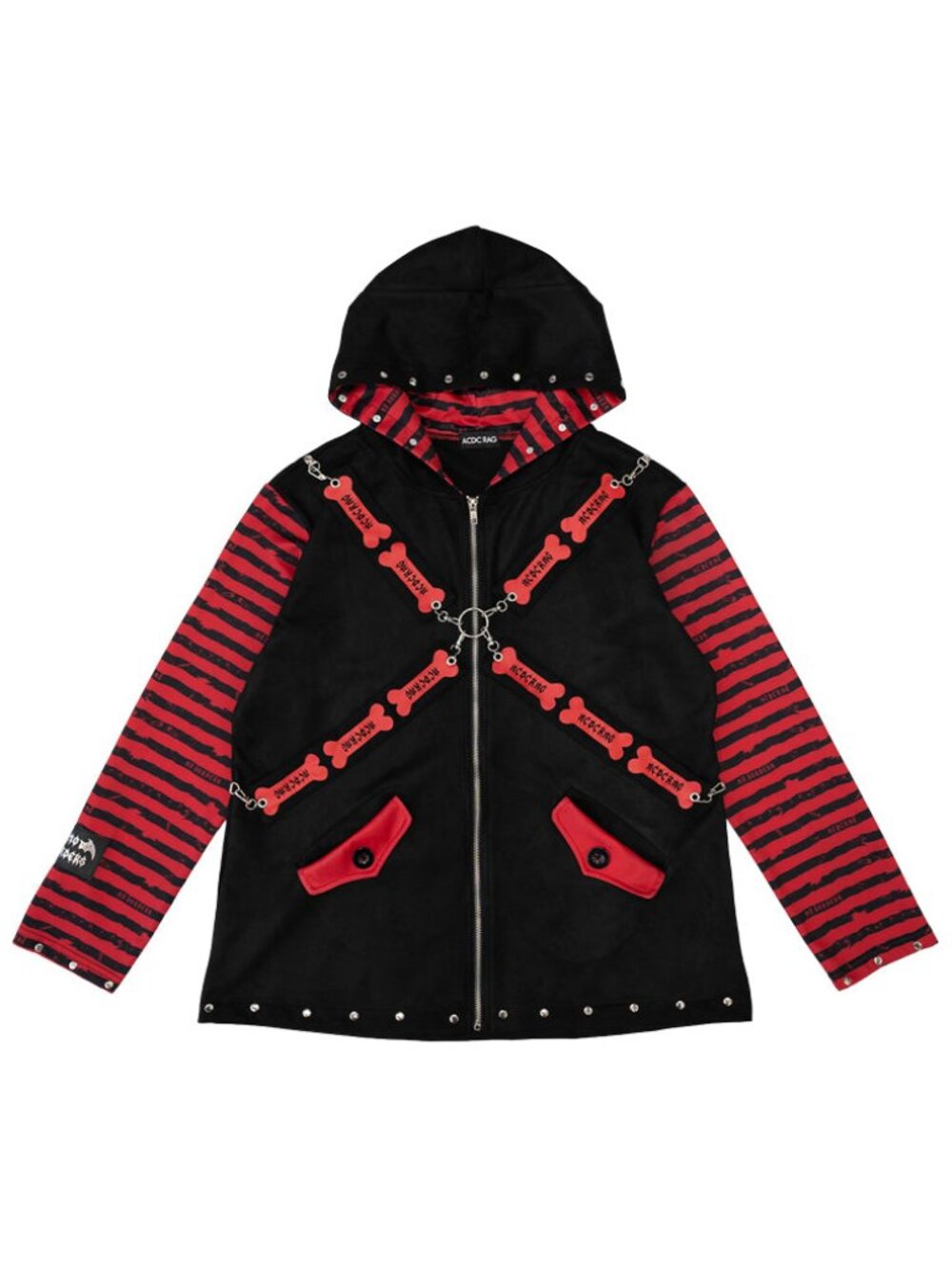NEW ACDC RAG Zero Dark Gothic Black Red Oversized Zip Jacket